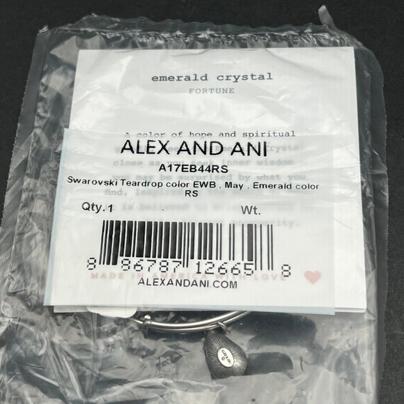 Alex and Ani Bracelet Swarovski Teardrop Emerald Crystal Charm Bangle - Picture 3 of 5